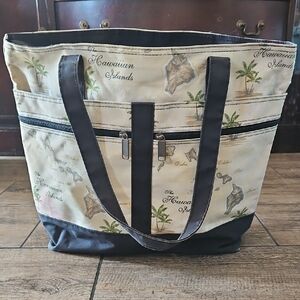 Hawaiian Islands Print Tote Bag - Black and Tan